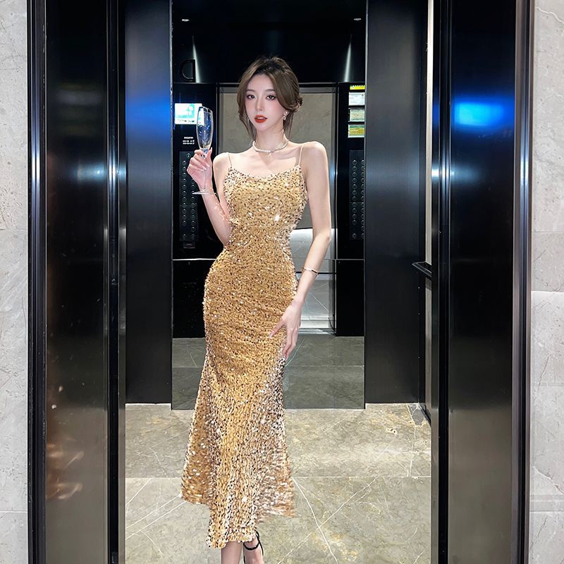 Bộ váy ĐầM Dạ HộI Màu Vàng Kim Cho Nữ ĐầM Biểu Diễn Cuộc Họp Thường Niên  Đuôi Cá Dài Cá Tính Dự Tiệc Mới 2023 Z0273 | Lazada.vn