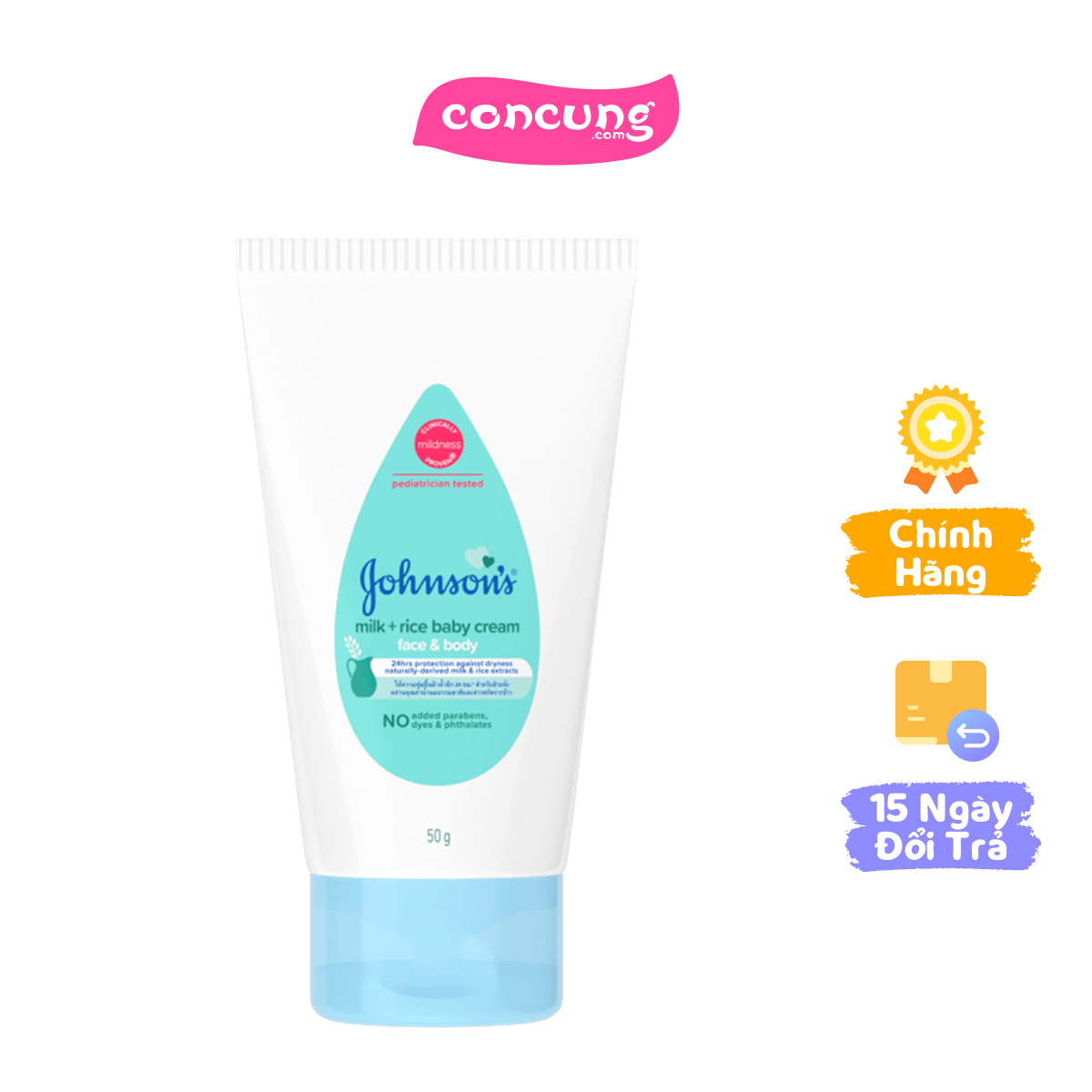 Kem dưỡng da mặt và cơ thể chưá sữa và tinh chất gạo (Tuýp) Johnson baby (50gr)