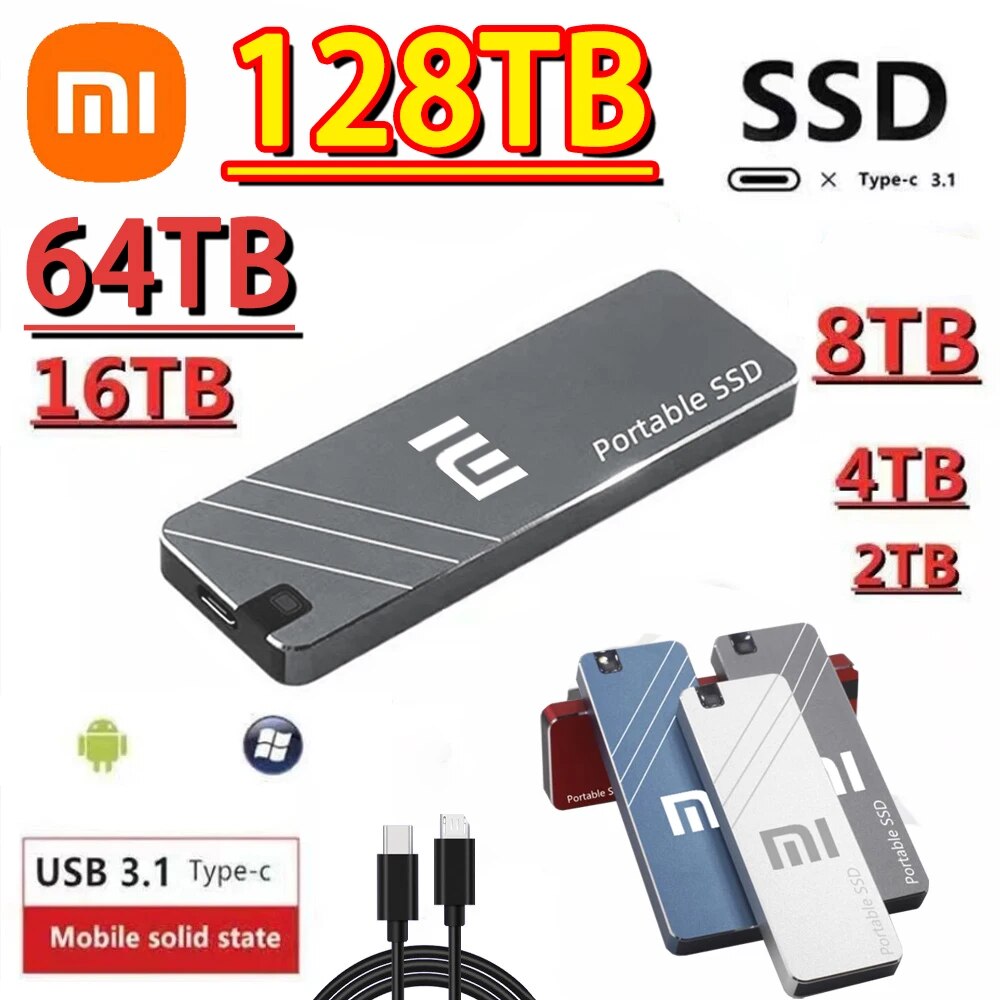 Xiaomi original external ssd 1tb portable ssd usb type c usb 3.1 500gb 4tb 8tb solid state drive mobile hard disks for laptop