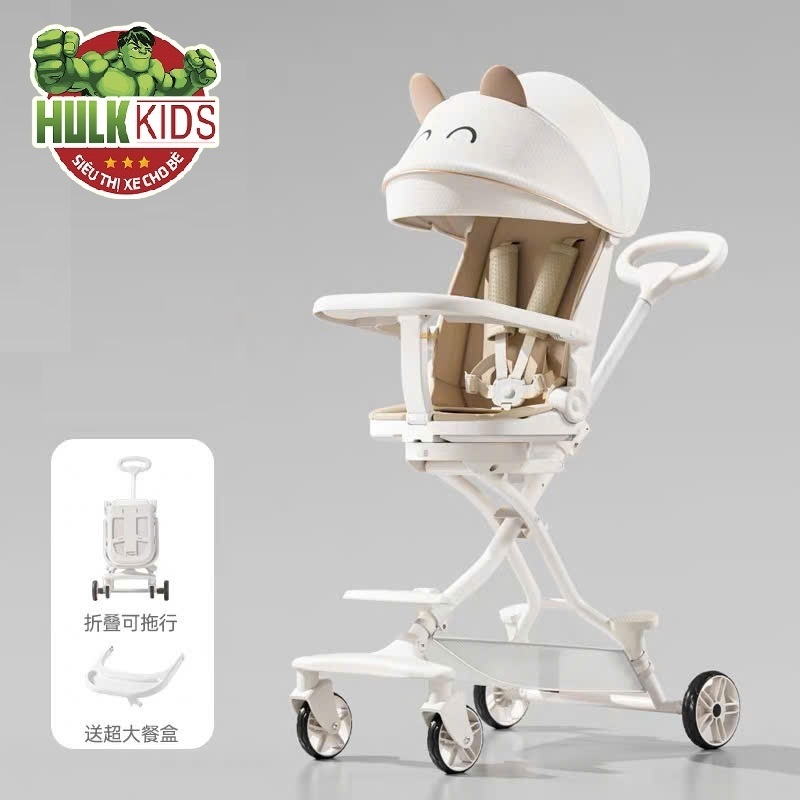 Xe đẩy 2 chiều gấp gọn cao cấp cho bé sơ sinh có bàn ăn dặm và đệm lót cho bé_Hulk.Kids - 9