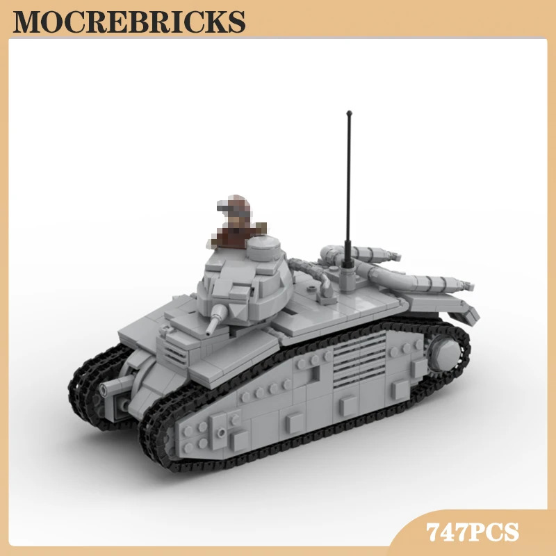MOC vũ khí quân sự Char B1 theo dõi xe tăng nặng khối xây dựng WWII M12 súng động cơ vận chuyển mô h