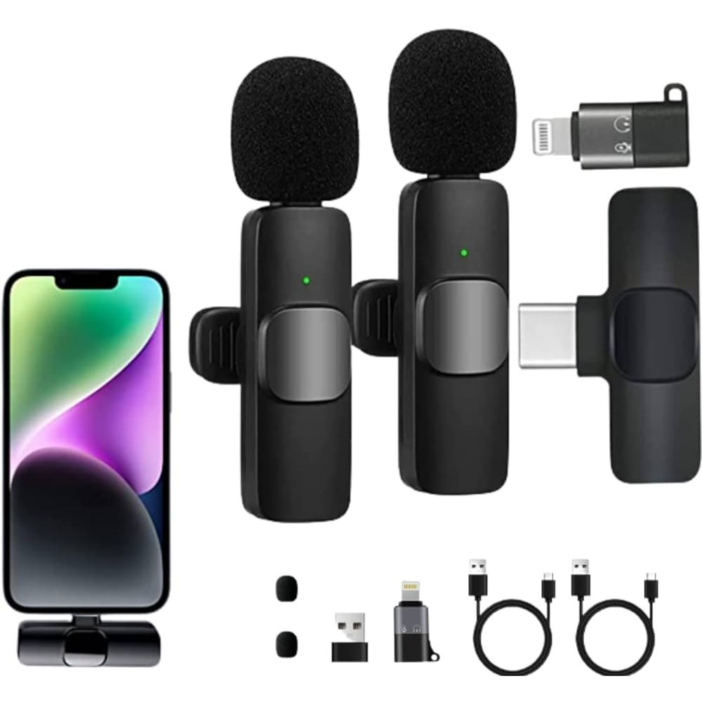 Micro thu âm không dây cài áo K8 K9 type c iphone micro usb 2 míc Khử Tiếng Ồn Cao Cấp Khoảng Cách 20m