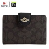 Coach Medium Corner Zip Wallet Black | ของแท้ ตรวจสอบโดย SASOM