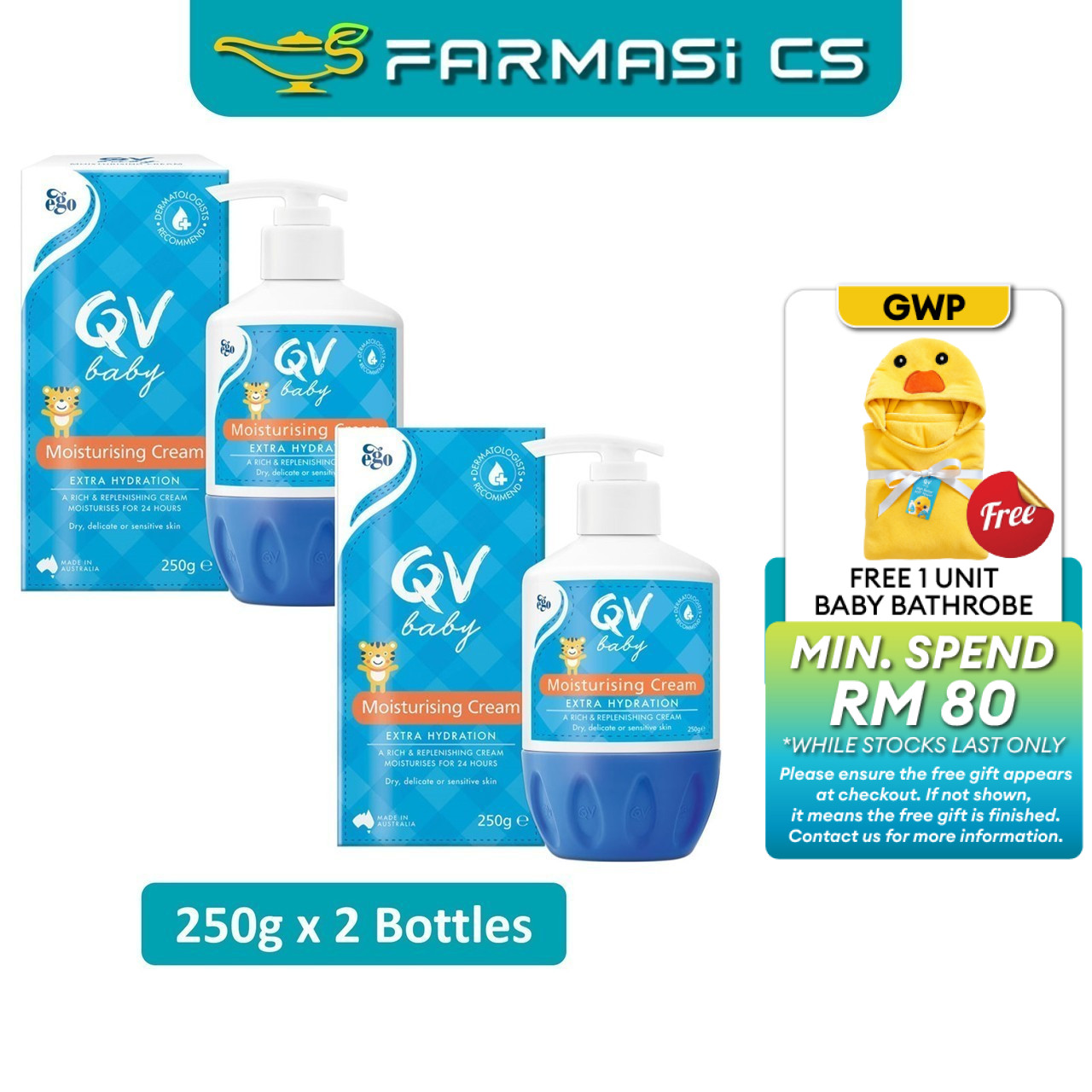 Ego QV Baby Moisturising Cream 250g x 2 Bottles (TWIN) EXP:02/2030 [ Farmasi CS ]