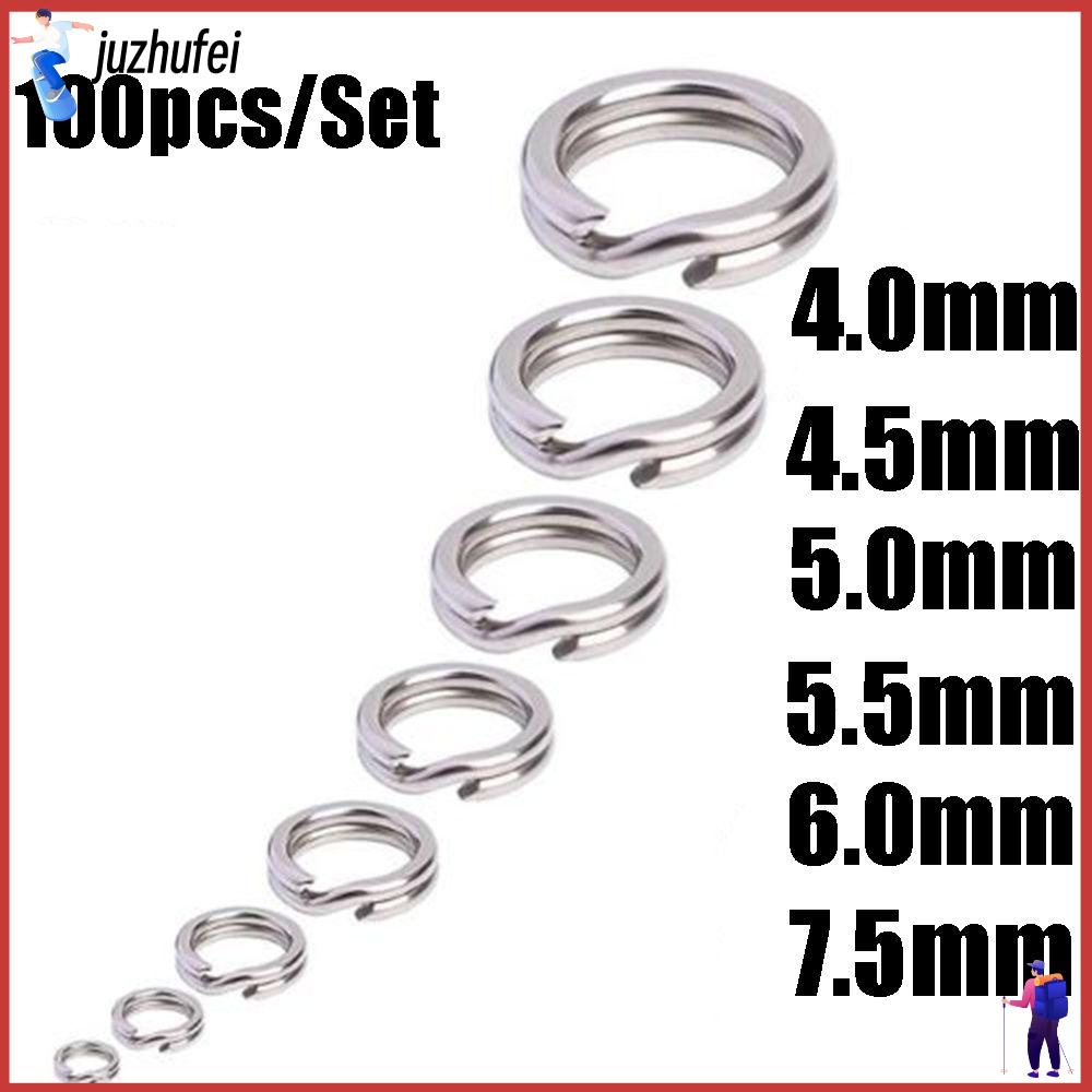 100 Chiếc Nhẫn Câu Cá, Cho Mồi Cứng Vòng Đôi 3 #-8 # Bằng Thép Không Gỉ Màu Bạc Dụng Cụ Cá Chép Mở Tách Câu Cá Phụ Kiện