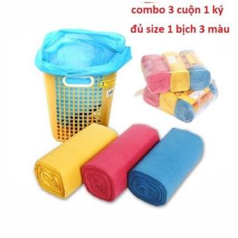 Túi Đựng Rác 3 Màu/ Đen (Bọc 3 Cuộn 1kg) và Sọt Rác Nhưa Mini 19x23cm/ 100 bọc rác 45 x 50cm