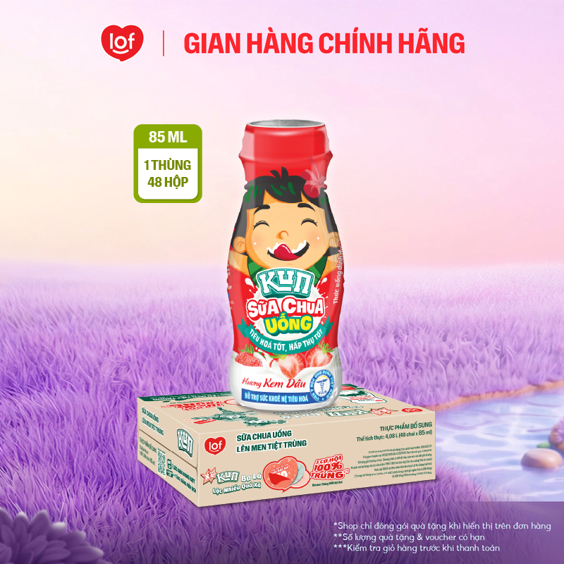 Sữa chua uống KUN vị kem dâu thùng 48 chai x 85ml
