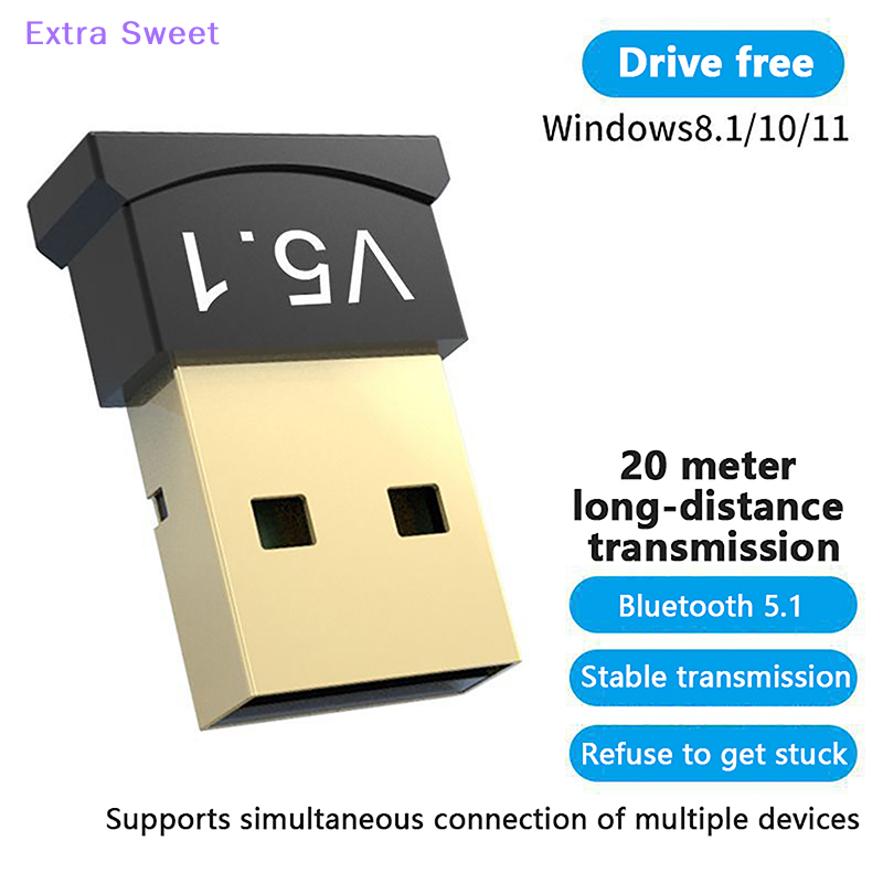 💖【Lowest price】Extra Sweet USB Bluetooth 5.1 Adapter Transmitter Receiver Bluetooth âm thanh Bluetooth Dongle không dây USB Adapter cho máy tính PC máy tính xách tay