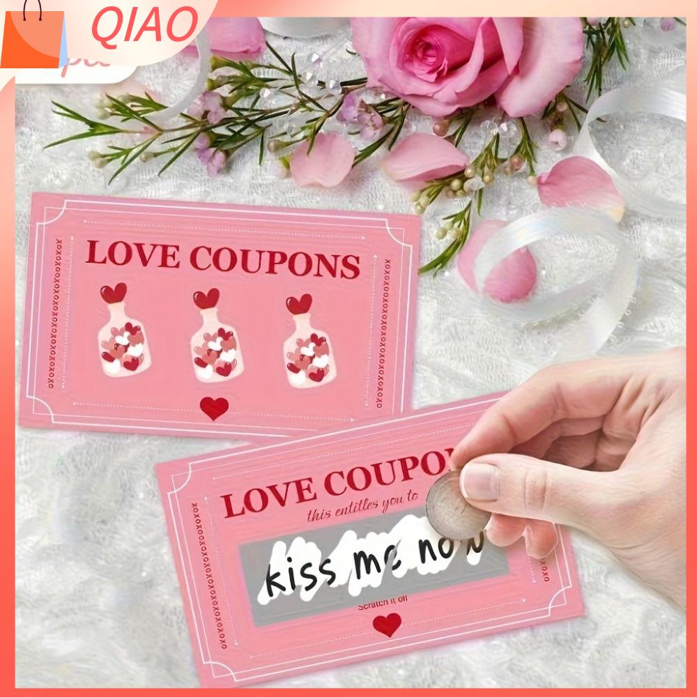 QIAO 30PCS Tương tác cặp đôi Thẻ cào ngày Valentine Màu hồng Tự làm Thẻ cào may mắn Sáng tạo Lãng mạn Vé thưởng cho các trò chơi tiệc tùng