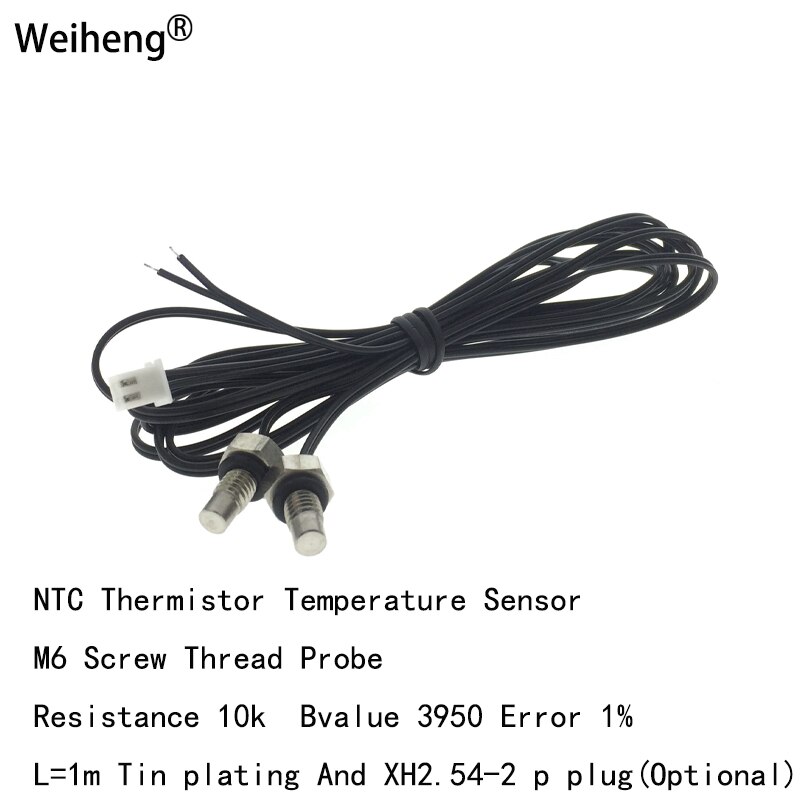 M6 screw thread probe ntc thermistor temperature sensor resistance 10k b value 3950 long 1m tin plating and xh2.54-2p plug