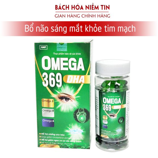 Viên uống Diệp Lục Omega 369 DHA - Dầu cá, Dầu gấc, vitamin - Giúp giảm xơ vữa động mạch, bổ não, sáng mắt - Hộp 100 viên chuẩn GMP Bộ Y tế