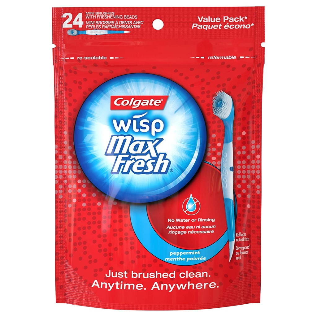 Bộ 24 bàn chải & kem đánh răng tiện lợi Colgate Max Fresh Wisp Disposable Mini Toothbrush Peppermint