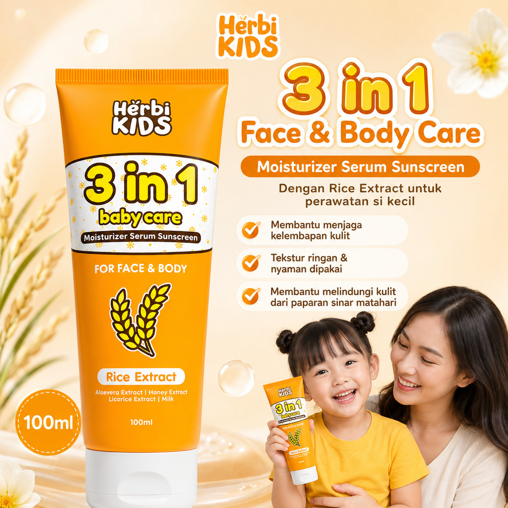 Herbikids 3in1 Face And Body Lotion 100ml Krim Pelembab Pencerah Kulit Anak dan Bayi