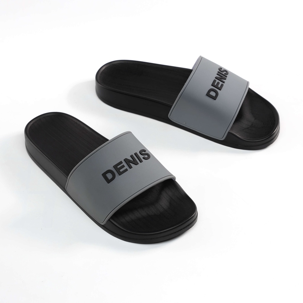 Dép quai ngang Denis Unisex Slipper DN11 Fullbox đế đen quai xám thời