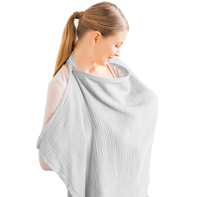 Muslin Nursing Cover for Baby Breastfeeding Breathable 100% Cotton Breastfeeding Cover with Rigid Hoop for Mother Nursing Apron Multi-use Carseat Canopy