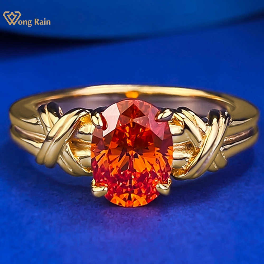 Wong Rain 18K Gold Plated 925 Sterling Silver 6*8 MM Oval Cut Lab Sapphire Gemstone Vintage Ring for Women Wedding Party Jewelry ราคา 1,301 บาท*ส่งฟรี