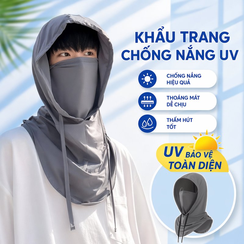 Vinnatsu khẩu trang chống nắng uv mũ trùm đầu dài che mặt thoáng khí thấm hút nhanh đi xe ngoài trời