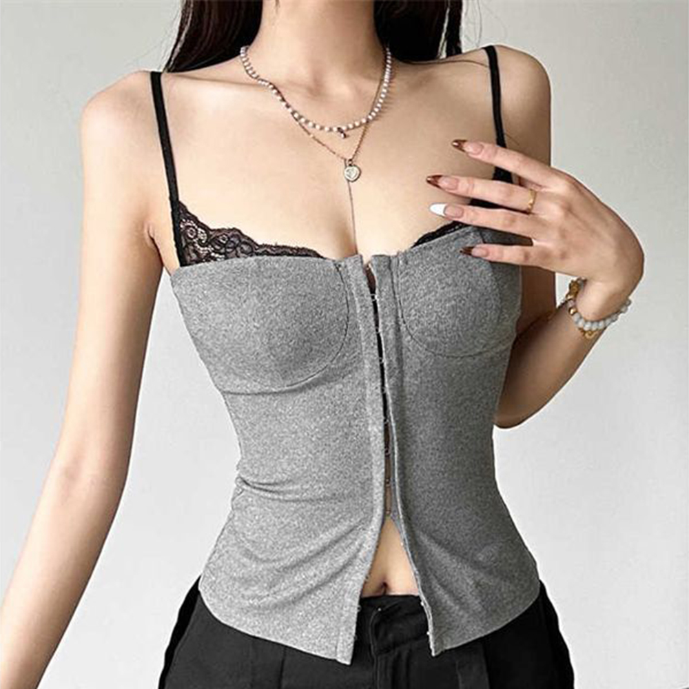 Closet Crush Tanks For Women Summer Sexy Contrast Color Lace Sleeveless Sweetheart Neck Skinny Fit Streetwear Tanks B250422 ราคา 136 บาท*ส่งฟรี