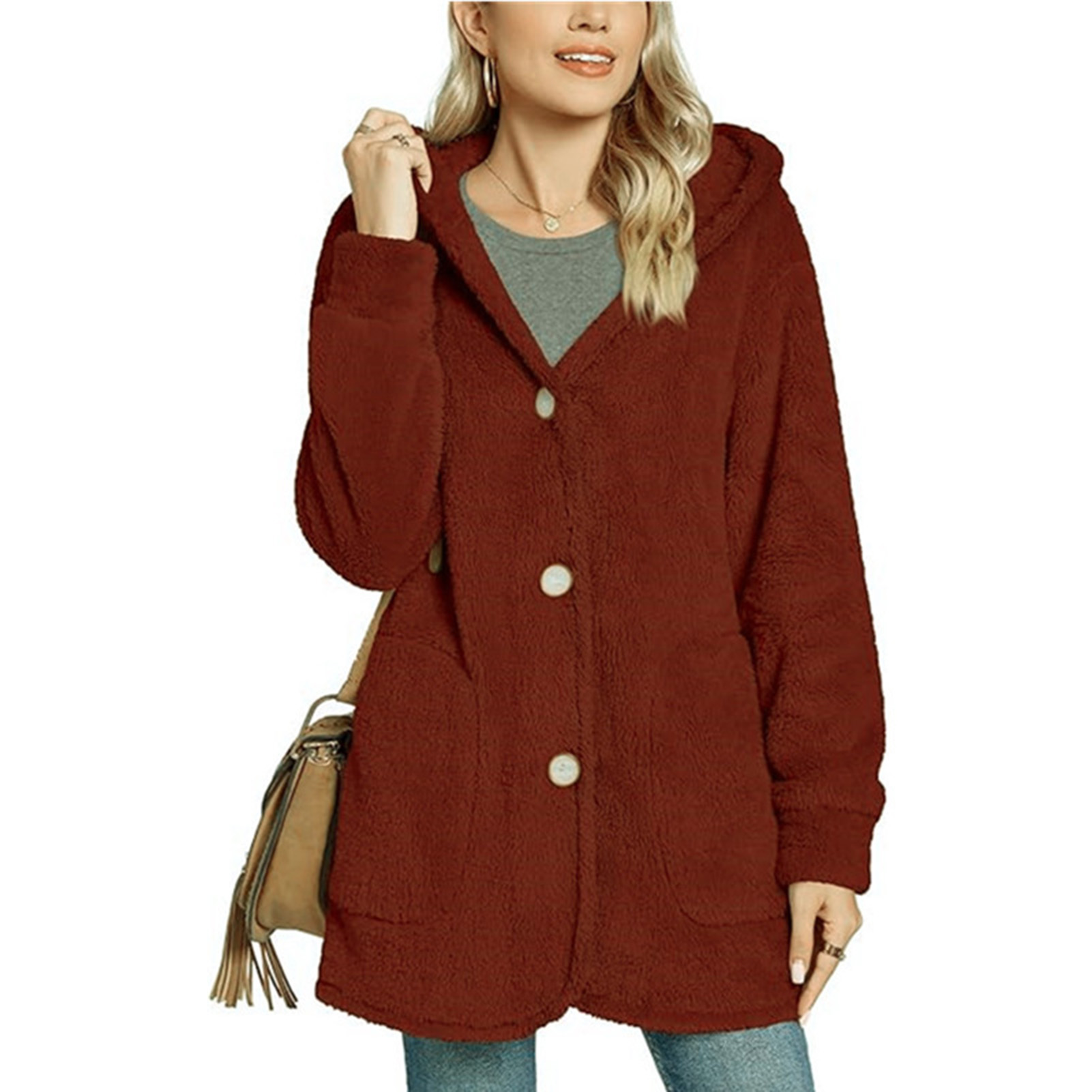 Metryu Casual Women Outerwear Women Winter Jacket Cozy Oversized Fleece Hooded Coat for Women Sherpa Outerwear with Pockets Perfect