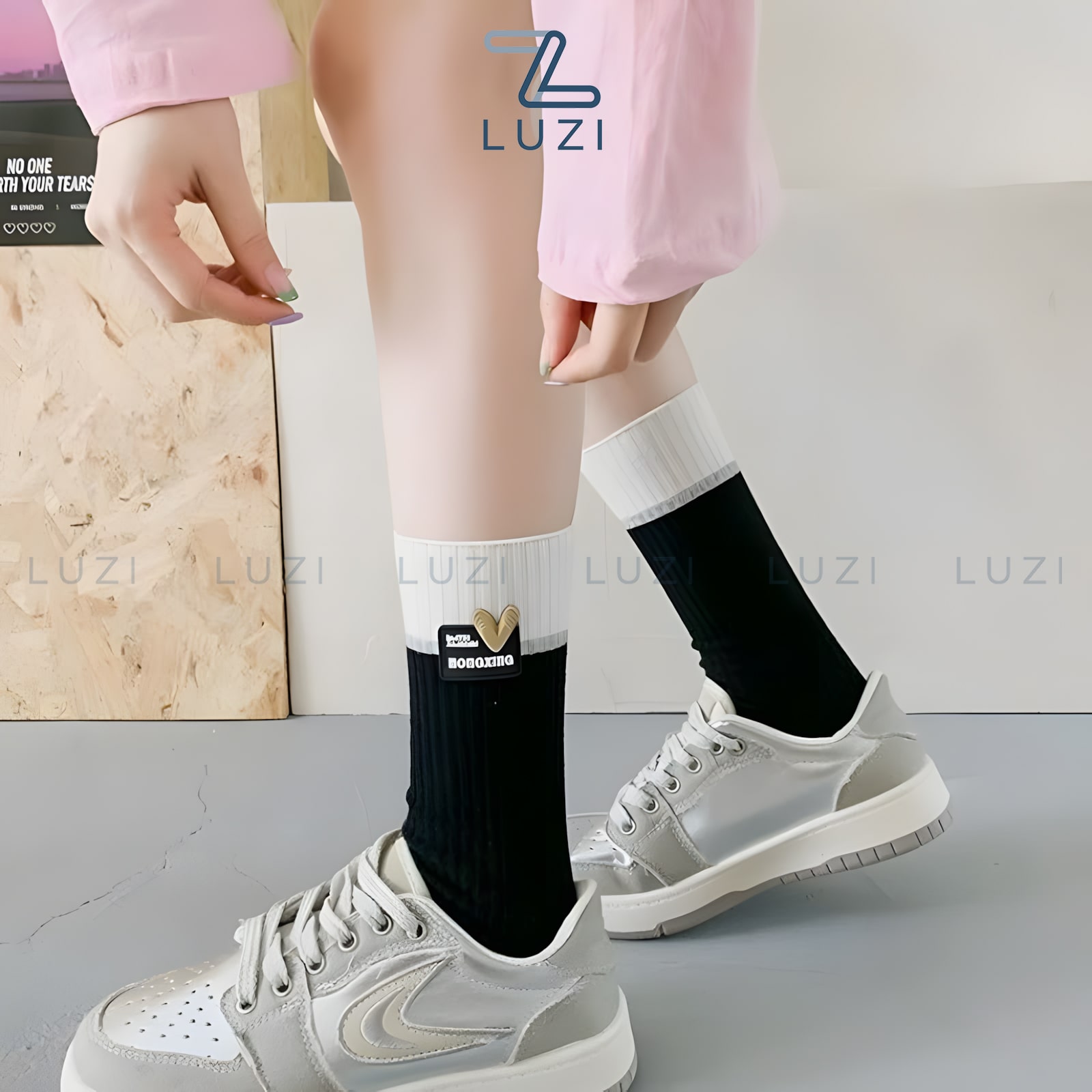 Vớ cotton hoạ tiết sọc nhiều màu sắc, Tất nữ in hình trái tim nổi phong cách Lolita thoáng khí mềm mịn PK_T9