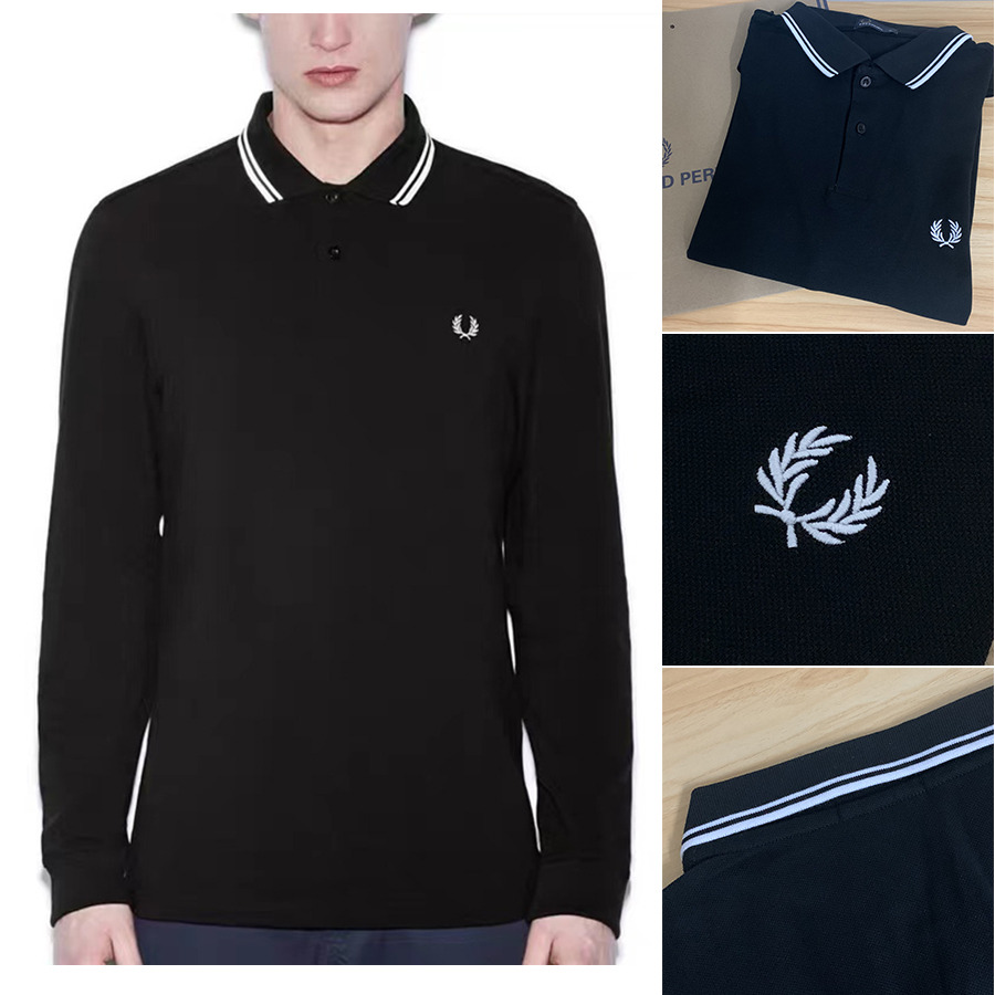 Fred Perry Lúa mì dài tay ve áo polo phong cách mới xuân thu hàng đầu bông giải trí kinh doanh nguyệt quế t-shirt mỏng paul