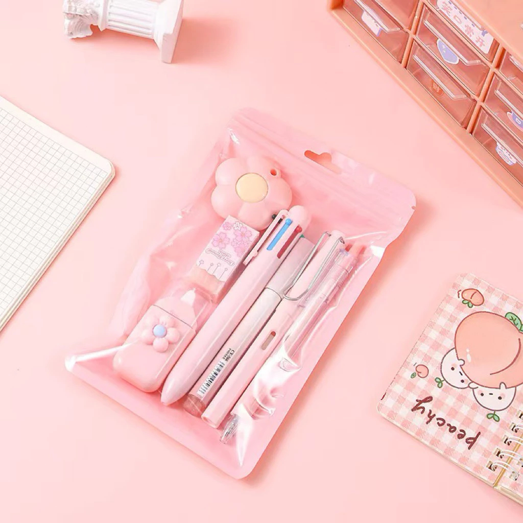 7-In-1 Stationery Set Gel Pen Highlighter Ballpoint Pen Eternal Pencil Tape Eraser Knife Kids Prize