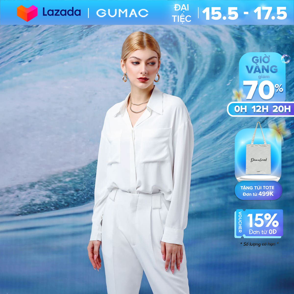 [15 - 17.5 | TẶNG QUÀ đơn từ 499K] Áo sơ mi nữ  GUMAC thiết kế 2 túi vuông MISSGU AA12102