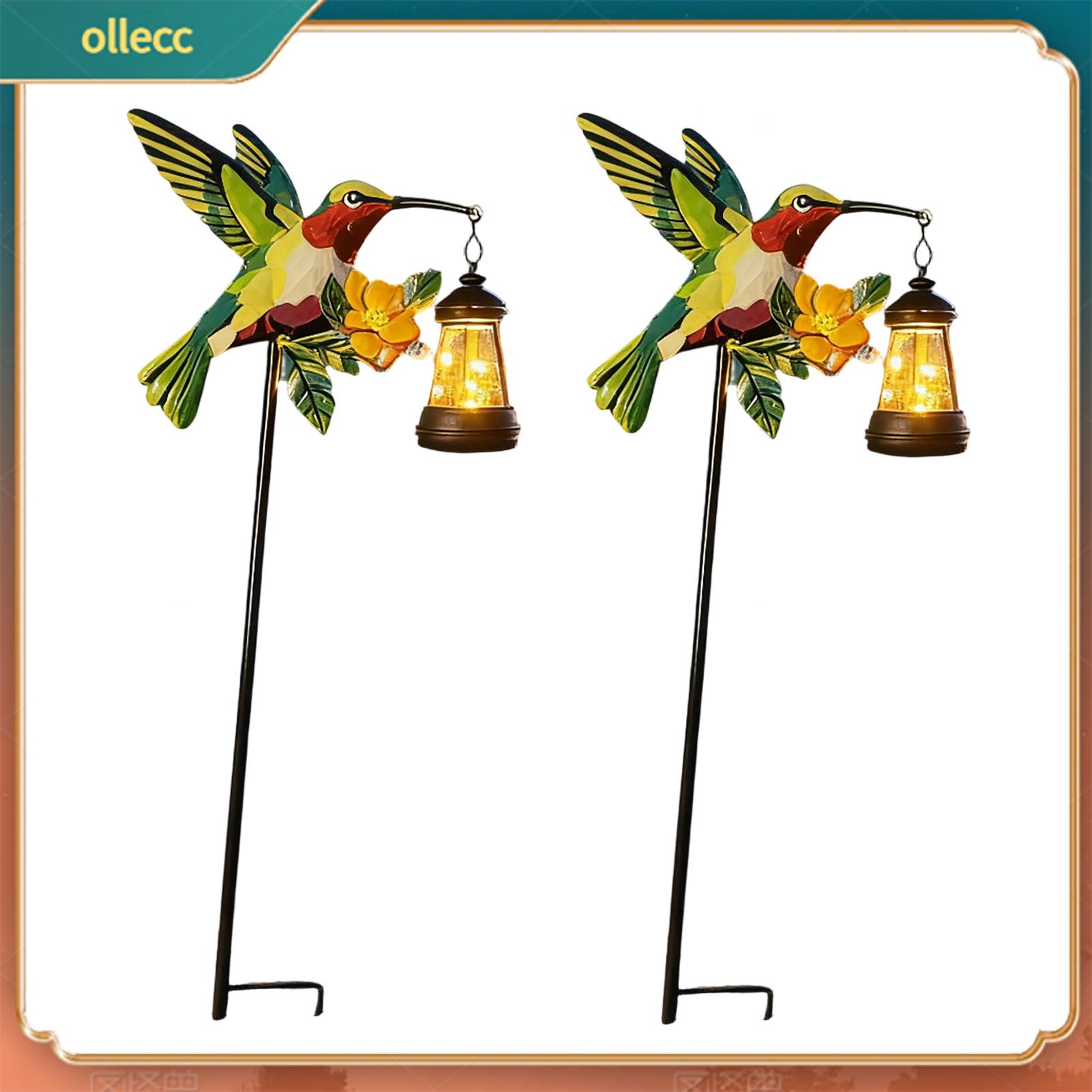 ollecc Decorative Metal Garden Art Solar Garden Lights Solar Kingfisher Garden Stake Light with Hanging Lantern Waterproof Metal Bird Yard Art Auto-on Led Outdoor Patio Decoration for Lawn for Gardeners