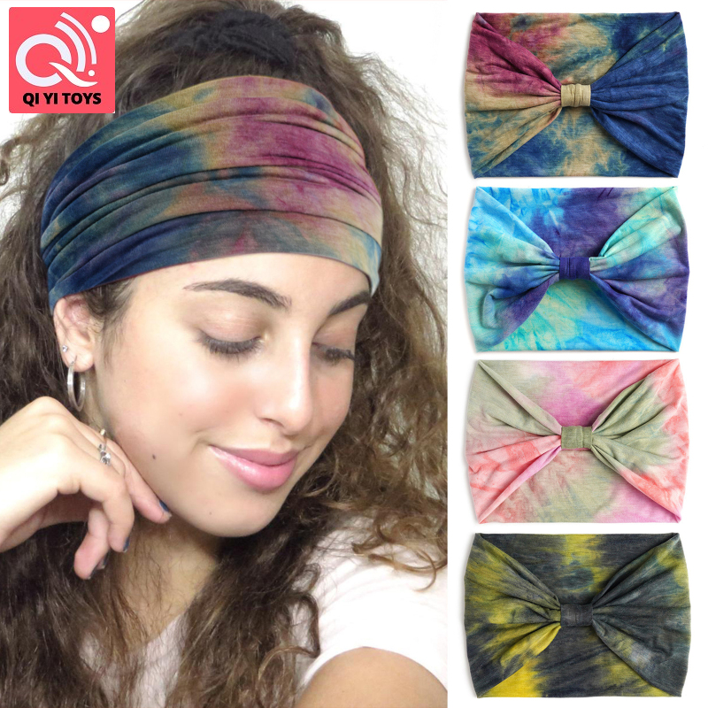 4pcs phụ nữ headbands co giãn Turban Tie-Dye màu cầu vồng Yoga đàn hồi Workout sweatband rộng khăn buộc đầu cho thể thao chạy tập thể dục