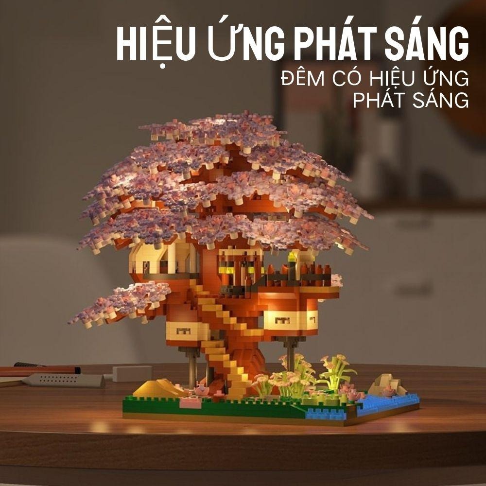 Bàn làm việc trang trí kiên nhẫn sáng hiệu ứng, an toàn chất liệu, tinh xảo thiết kế, nhà cây anh đào hồng xếp hình.