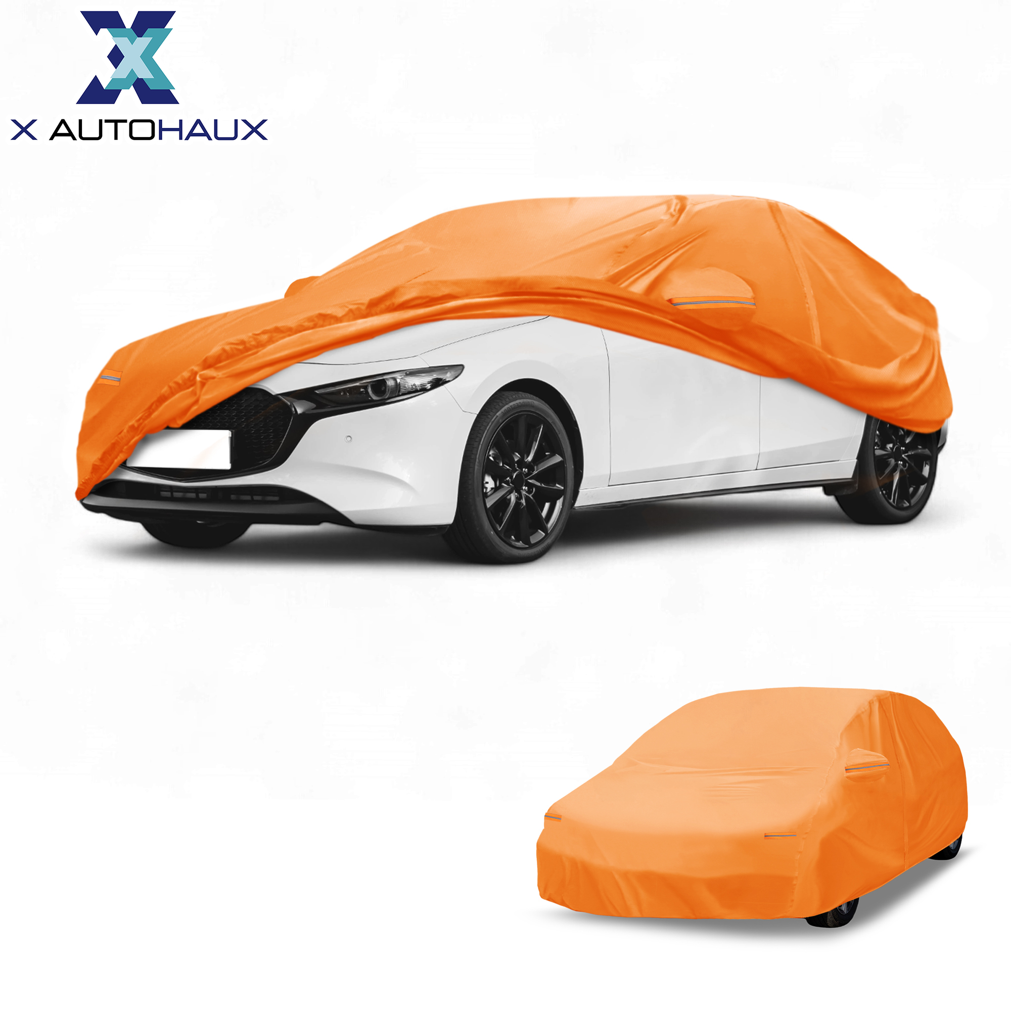 X AUTOHAUX Car Cover Waterproof All Weather Automotive Outdoor Anti-UV Full Exterior Cover for Mazda 3 Aluminum Film Orange with Left Side Zipper ราคา 2,345 บาท*ส่งฟรี