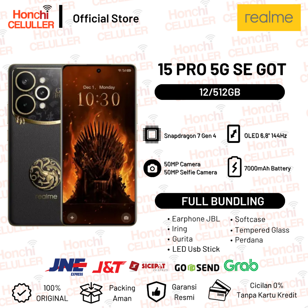 Realme 15 Pro 5G Game of Thrones Limited Edition 12/512GB | 50MP Sony AI Camera | Qualcomm Snapdragon 7 Gen 4 | 5G Signal | AI Glare Remover | AI MagicGlow 2.0 | AI Snap Mode | AI Multi-Tasker | AI Landscape+ Garansi Resmi realme Indonesia Harga  8,799,000 Ringgit*Penghantaran Percuma