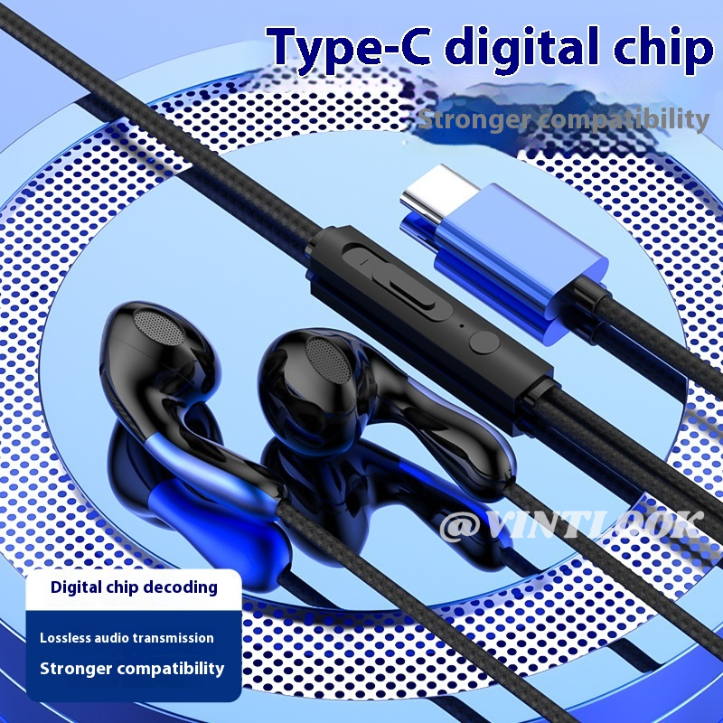 VINTLOOK Type-C Digital Chip Flat Hole in-Ear Headphones, Stronger Compatibility with HD Sound Quality ราคา 36 บาท*ส่งฟรี