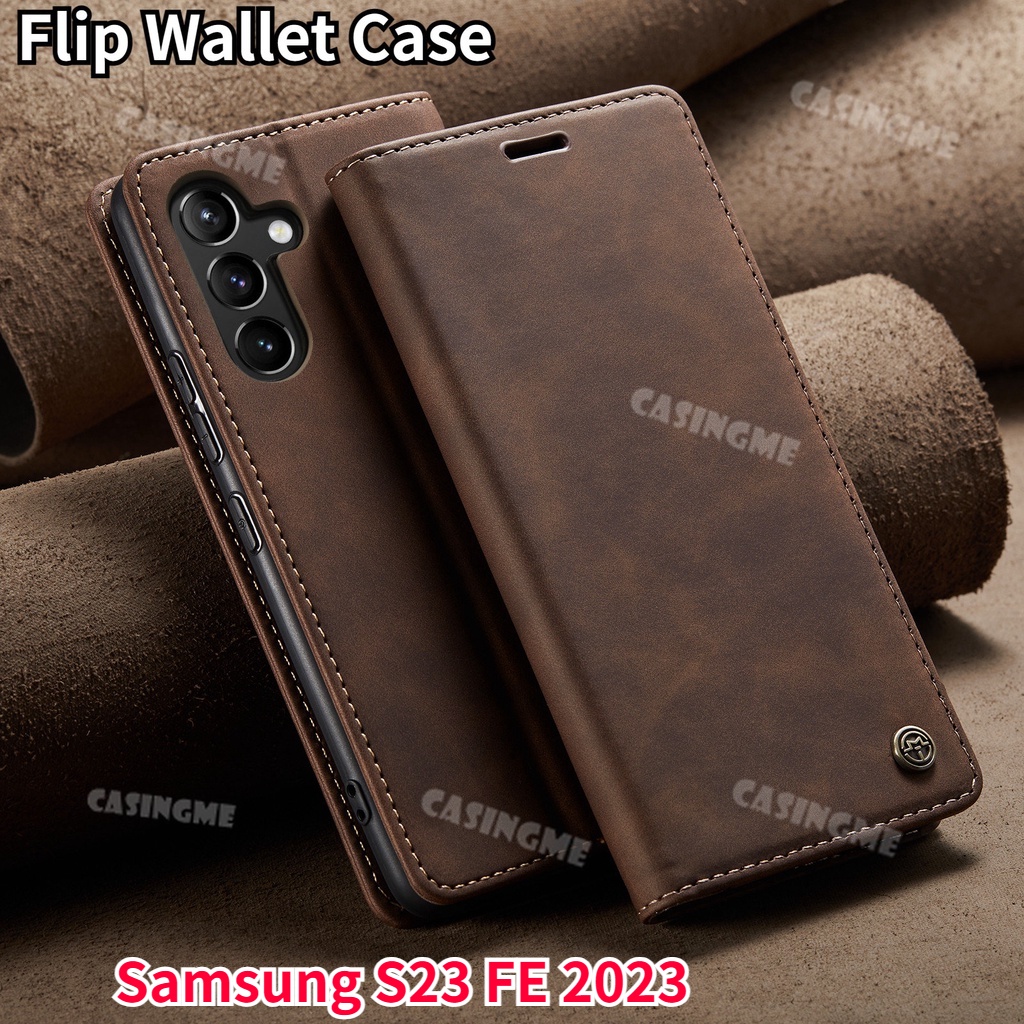 Samsung S23 FE 2023 lật Matte chất liệu da PU vỏ khe cắm thẻ Wallet Bracket vỏ điện thoại cho Samsung Galaxy s23fe S 23 23S S23 FE S23 cộng với samsungs23fe siêu chống sốc Cover quay lại