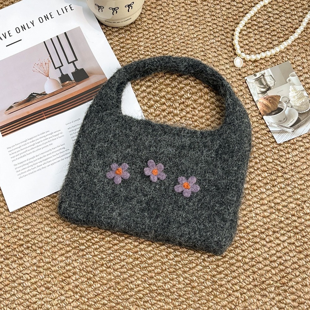 HERWK Nút còi Túi xách đan Nhiều màu sắc Bông hoa Túi dệt len Thời trang Dung lượng lớn Túi điện thoại Các cô gái - 7