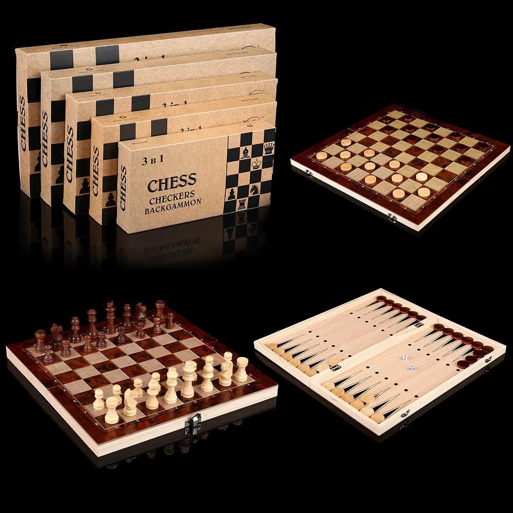 Three-in-one Chess Toy, Wooden Material ,Leisure Entertainment Game ,Foldable, Multi-function, Portable, Puzzle Chess, Boy Girl
