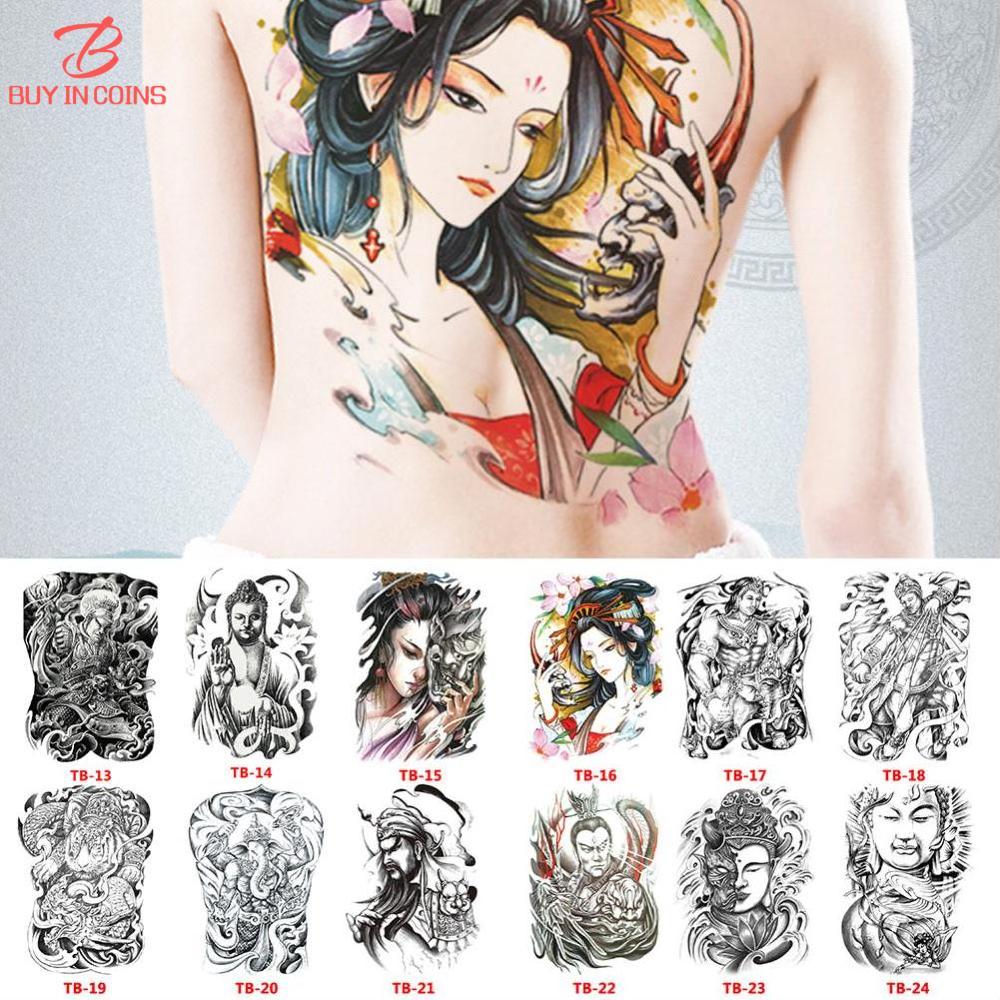 BUYINCOINS 34 * Hình Xăm Ngực Lớn Toàn Bộ Lưng Lớn 48CM Hình Xăm Lớn Hình Xăm Tạm Thời Chống Nước Hình Rồng Hổ Sói Cá