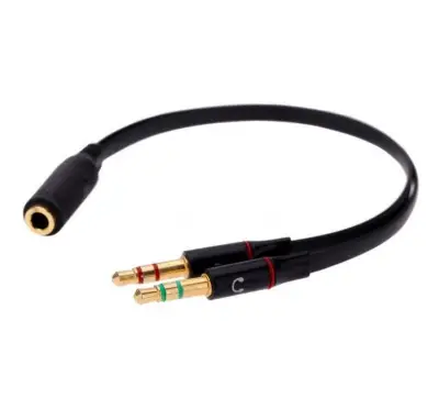 [SG In-Stock] Black 3.5mm FEMALE to Audio MALE + Microphone MALE Splitter Y Adapter Cable PC Headphone Earphone Mic Jack Converter