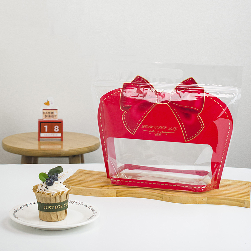 50pcs Red Bowknot hình dạng Tote Túi Quà Tặng kẹo trang sức bao bì túi sinh nhật Lễ Hội Đảng ủng hộ túi trong suốt tự khóa túi