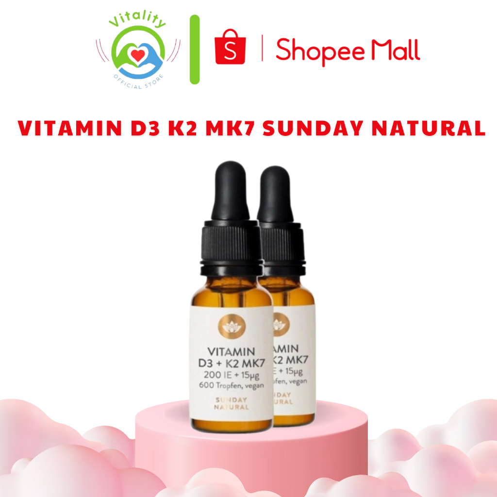 Vitamin D3 K2 Mk7 Orihiro Sunday Natural 20ml Đức dùng cho bé từ sơ sinh date mới