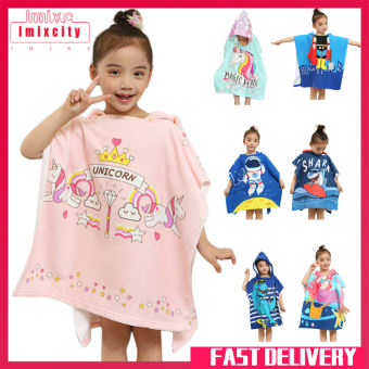 Imixcity Khăn tắm biển trùm đầu cho trẻ mới biết đi Áo choàng tắm áo choàng poncho in hình phim hoạt hình Bể bơi cho nam nữ