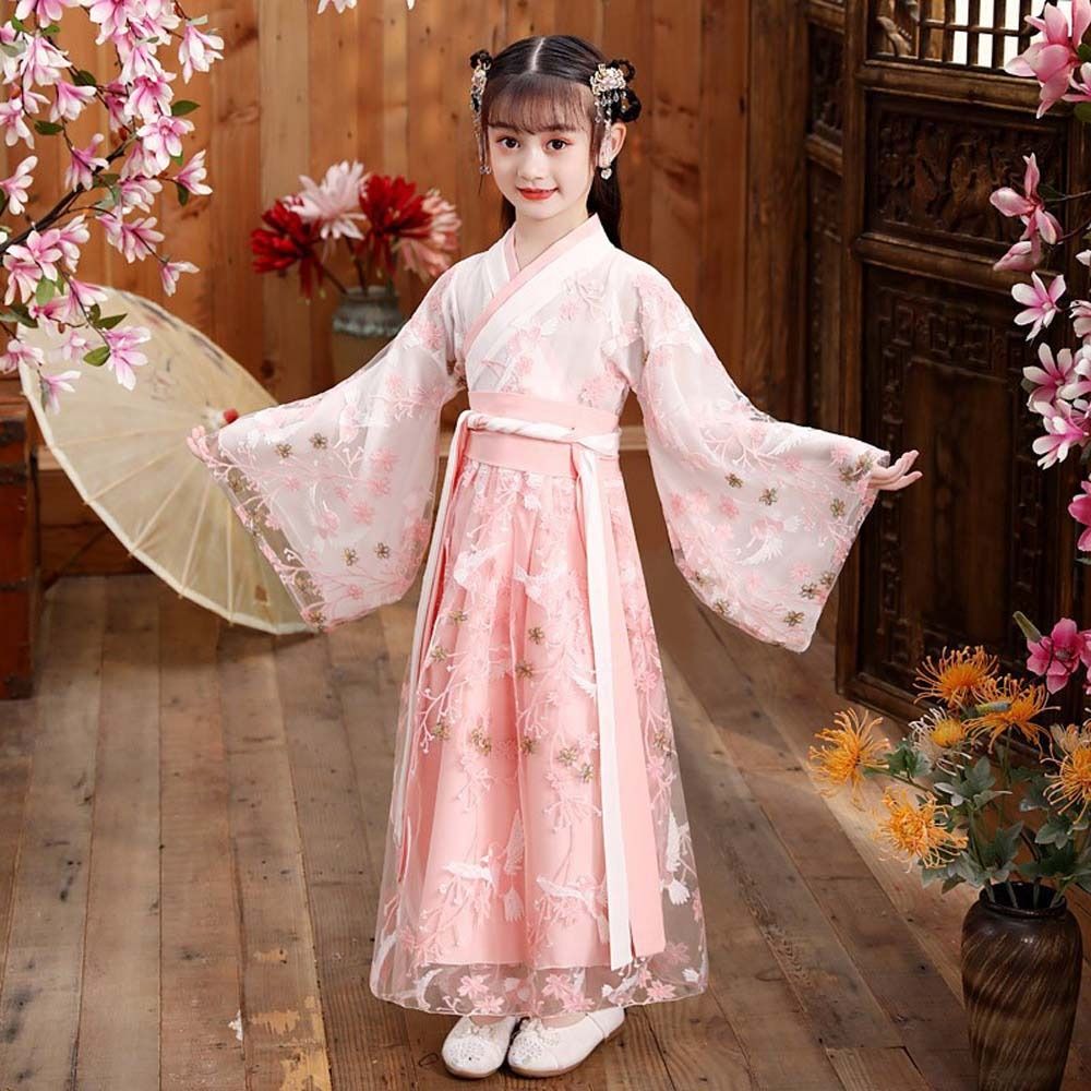 CHANBAEK Họa tiết hoa Hán phục bé gái Trung Quốc Màu đỏ hồng Múa dân gian Trang phục cổ xưa cho bé gái Truyền thống Trang phục sân khấu Đầm Cổ Trung Quốc cho bé gái Tiệc tùng - 2