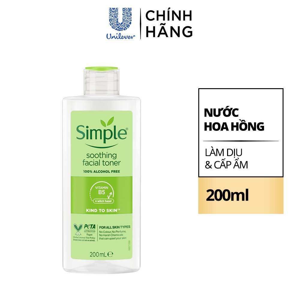Nước hoa hồng Simple Toner làm dịu và cân bằng độ ẩm cho da - lành tính 200ml