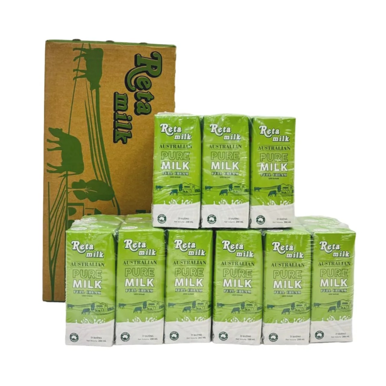 (20/12/2025) Sữa tươi Úc nguyên kem Reta Milk thùng 24 hộp loại không đường/ ít đường