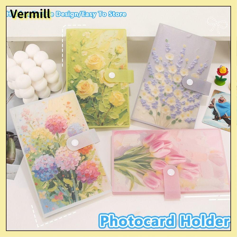 VERMILL Bộ lưu trữ thẻ 3 inch Album ảnh Họa Tiết Hoa 120 khe cắm thẻ Kẹp lưu trữ hóa đơn Thời trang Di động Giá đỡ thẻ ảnh