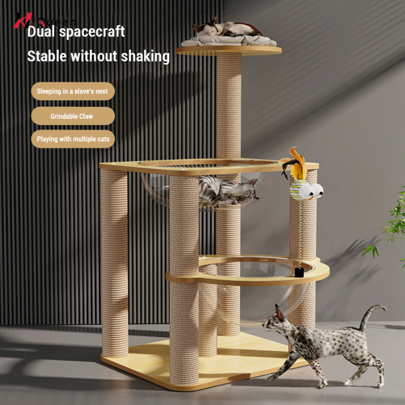 Cat Tree, 37" Cat Tower For Indoor Cats With 4 Scratching Posts, 2 Space Capsule Nest, Perch, Spring Toy, Multi-Level Climbing Frame Furniture Activity Centre ราคา 4,408 บาท*ส่งฟรี