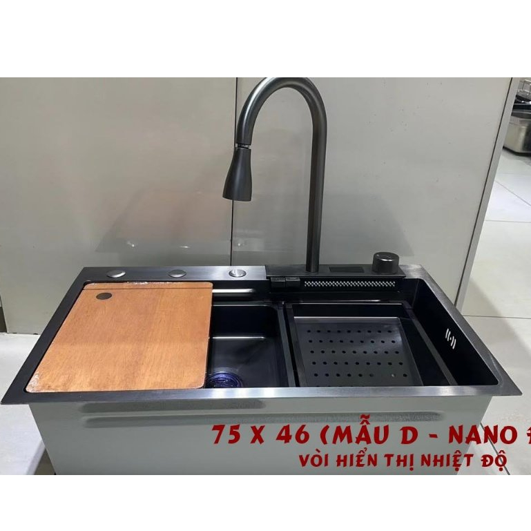BỒN CHẬU RỬA CHÉN BÁT NANO 1 HỐ CAO CẤP THÔNG MINH 5 PHÍM KẾT HỢP 2 THÁC NƯỚC FULL PHỤ KIỆN.