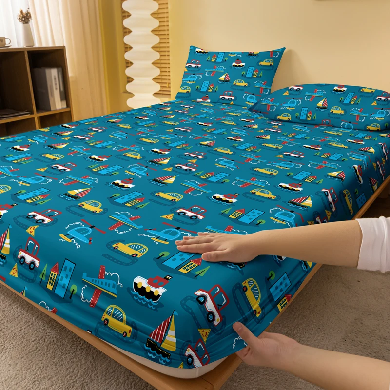 {fthyj} 1 Simple Modern Sea Land Air printed matte Fitted Sheet, bedroom printed bed cover, bedding (excluding pillowcases)