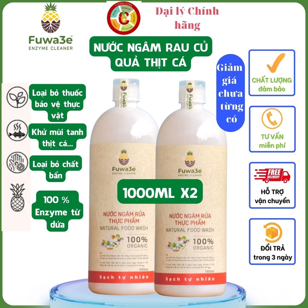 Bộ 2 Nước Ngâm Rửa Rau Củ,Thịt Cá Fuwa3e Làm Sạch Thực Phẩm 100% Enzyme Từ Dứa 1L - 3
