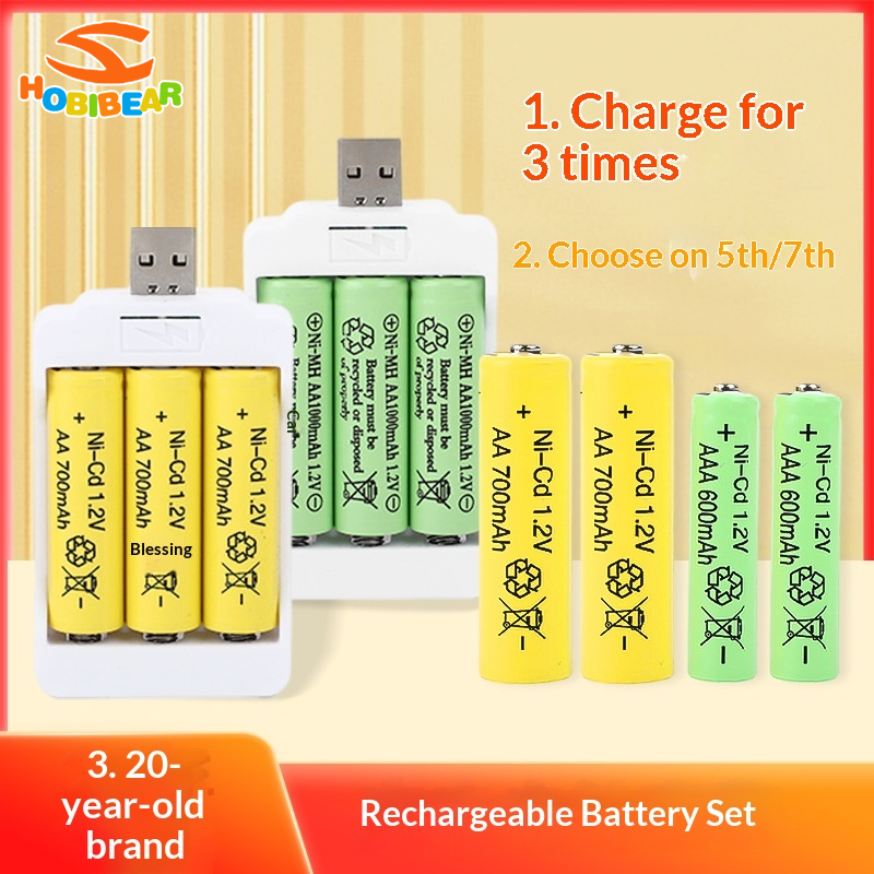 HOBIBEAR Rechargeable Battery Set with USB Charger for Kids Toys and Microphones - Ni-MH 1.2V High Capacity Giá 21,000 Đồng*Miễn phí vận chuyển
